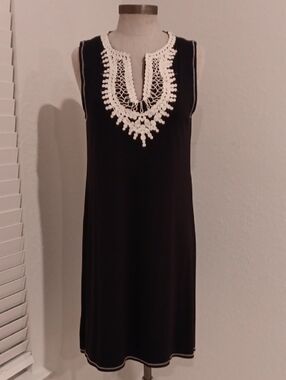 Max Studio Black Dress with White Crochet Trim